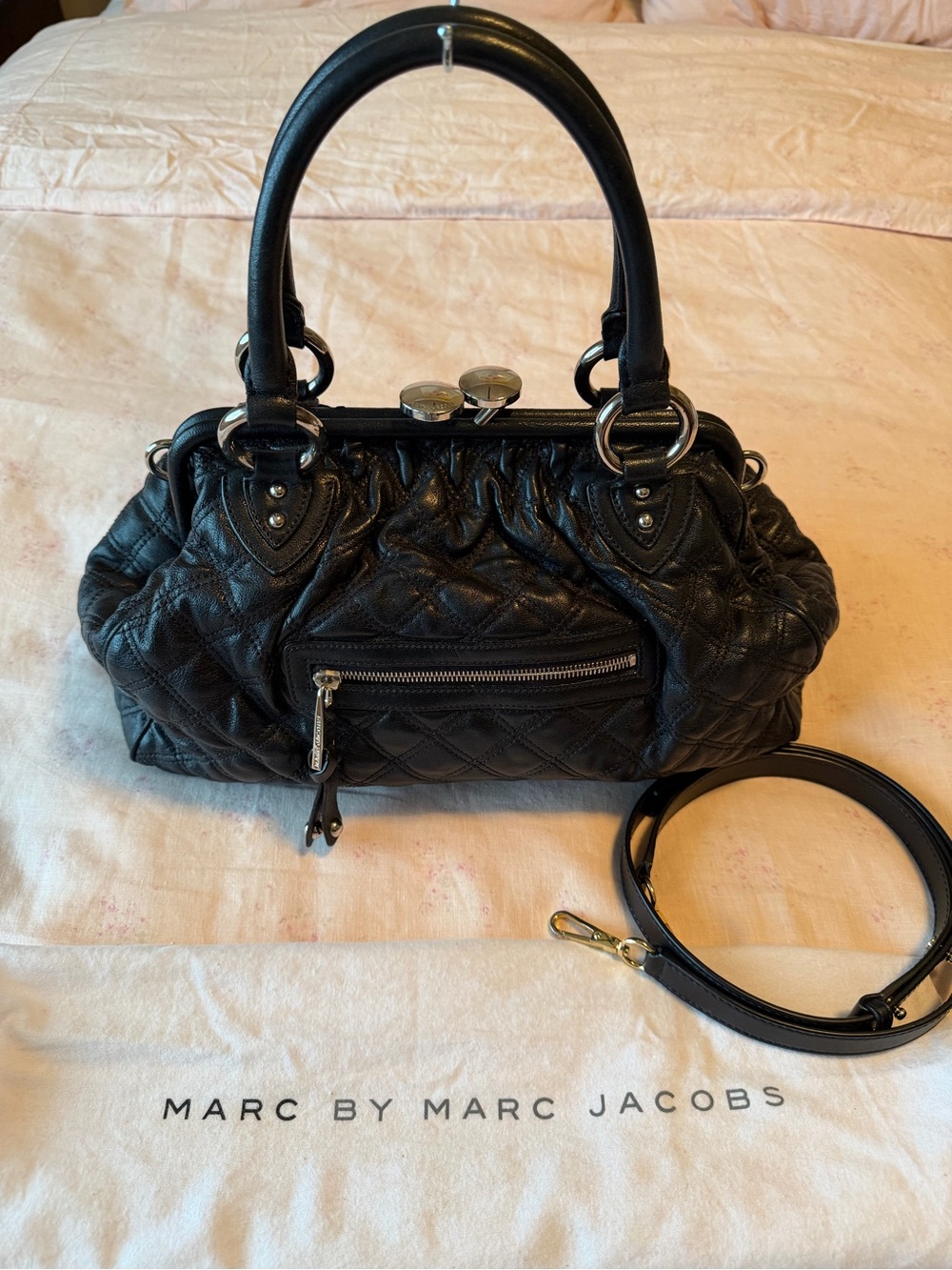 Marc by Marc Jacobs The Stam Black Quilted Leather Satchel with Removable Strap